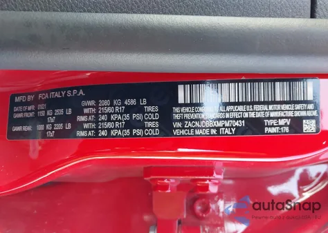 2021 Jeep Renegade Latitude 4X4 из США, поврежденный, VIN ZACNJDBBXMPM70431